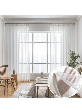 Off White Sheer Curtains 100 Inches Long 2 Panels, Thin Textured Linen